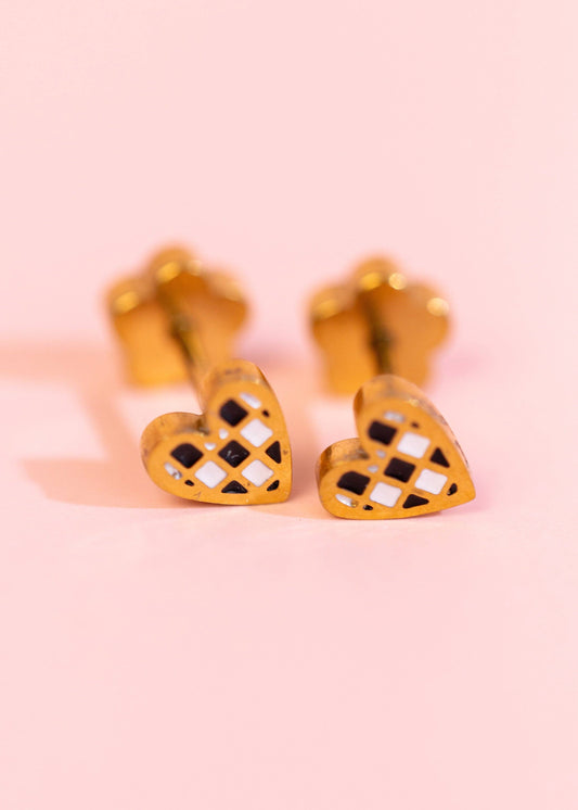 Tiny Black/White Checkered Heart