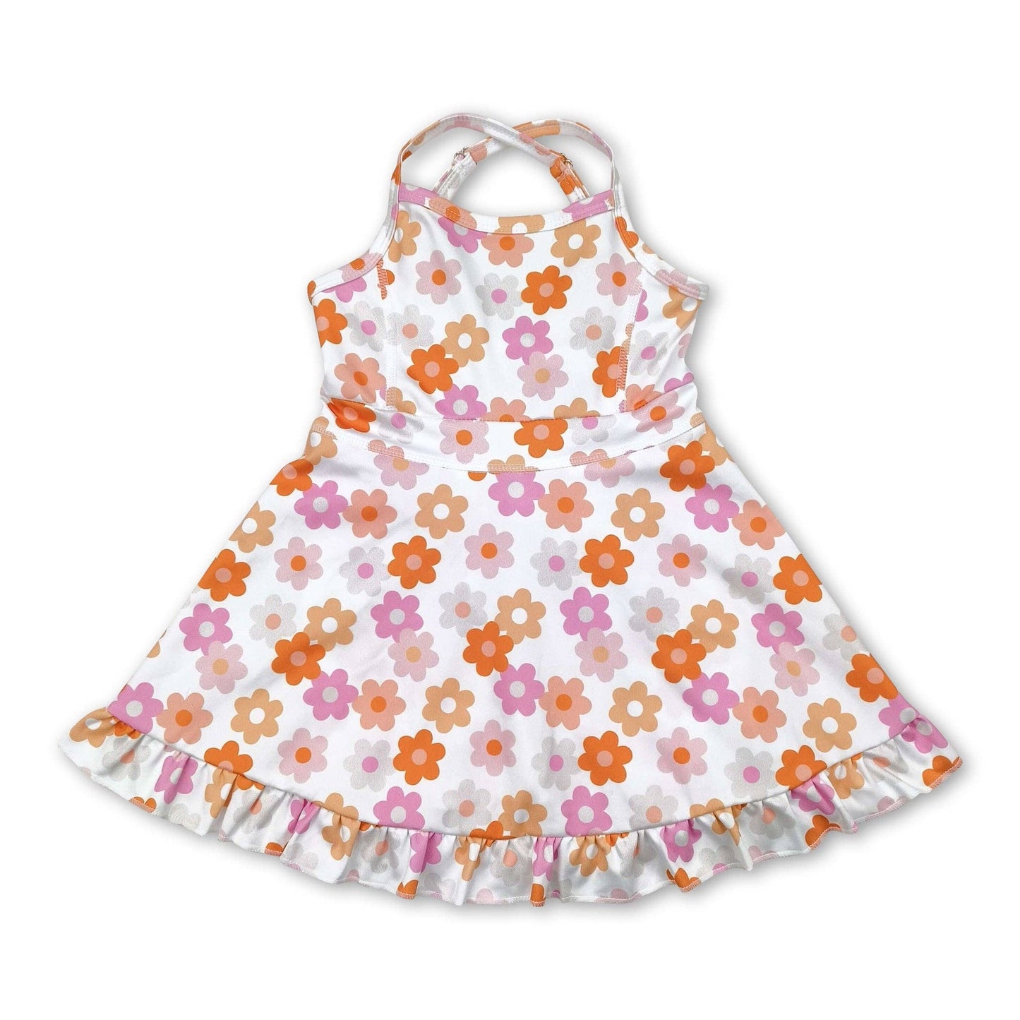 Pink Brown Floral Ruffle Girls Athletic Dresses