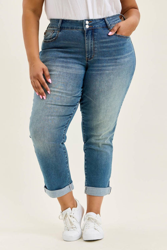 MR Boyfriend Cool Denim w/ Cross Back Belt Loops- PLUS