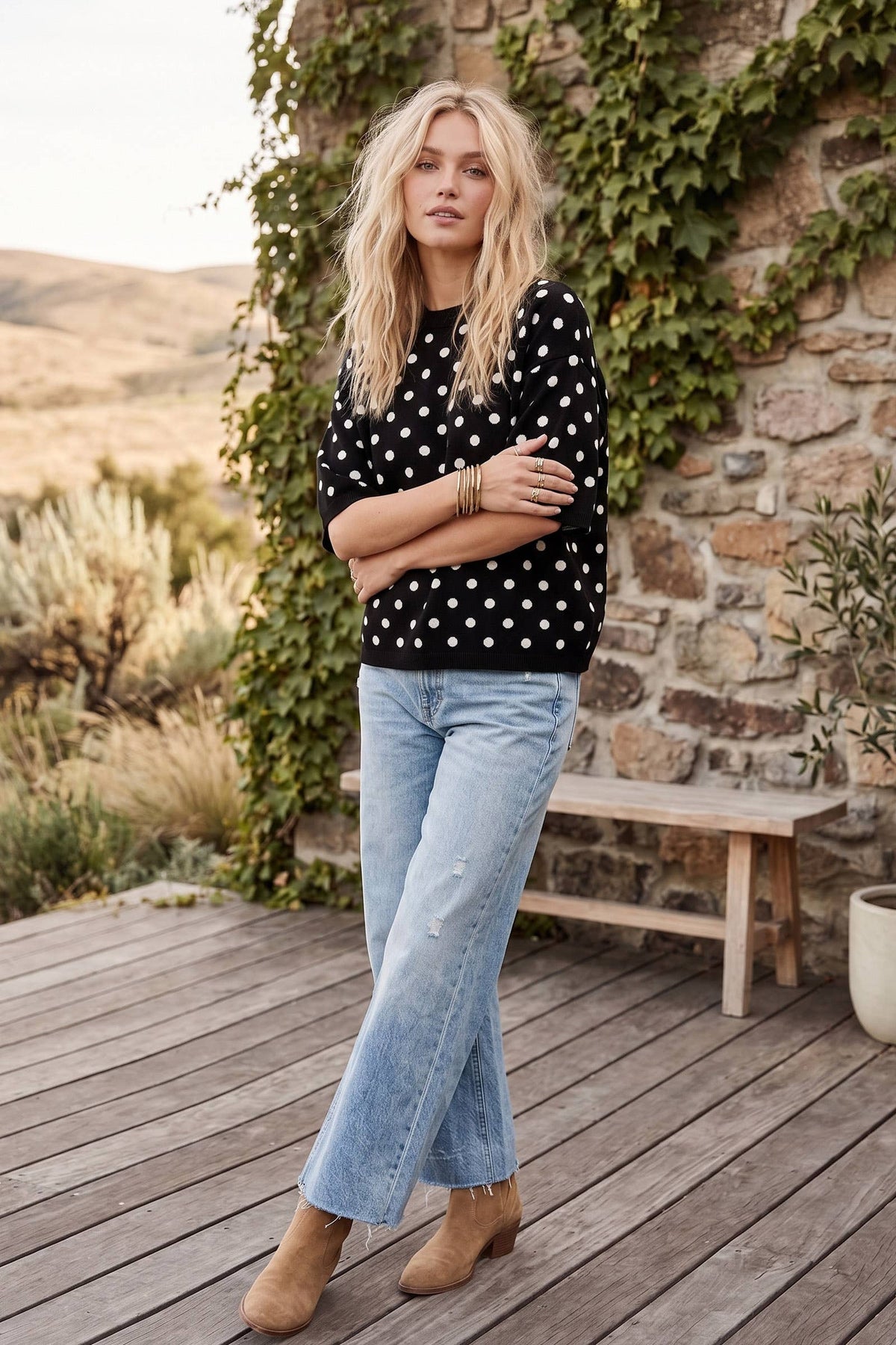 Oversized Polka Dot Sweater Top