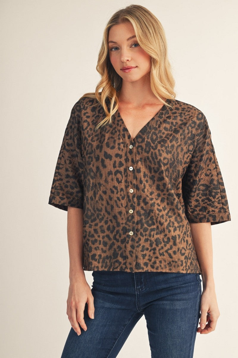Button Down Metallic Leopard Top