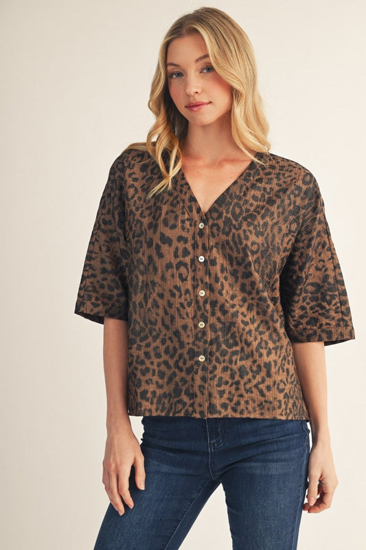 Button Down Metallic Leopard Top