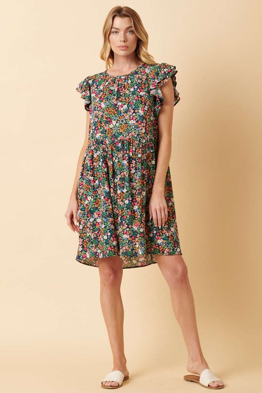GARDEN FLOWER BABYDOLL MINI DRESS