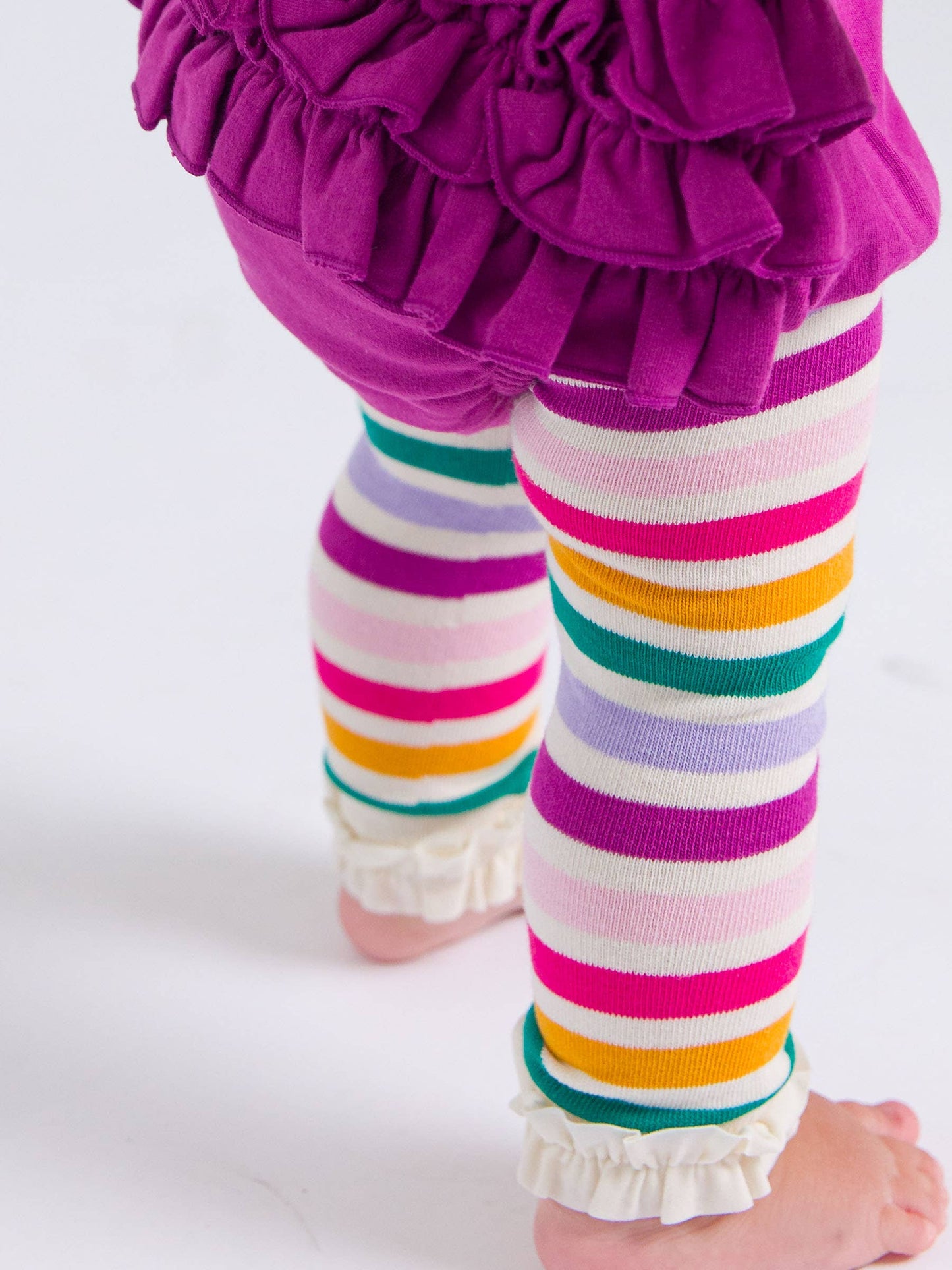 Baby Girls Plum Tart Sweatshirt Bubble Romper with Signature Rear Ruffles