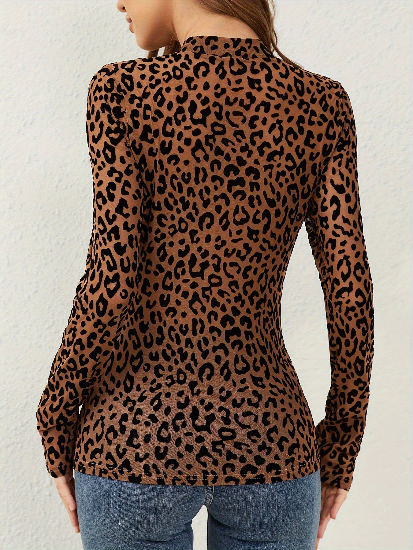 Sheer Mesh Mock Neck Top