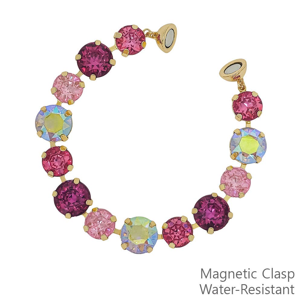 Water Resistant 10&12MM Crystal Pink Stone with Magnetic Closure Bracelet
