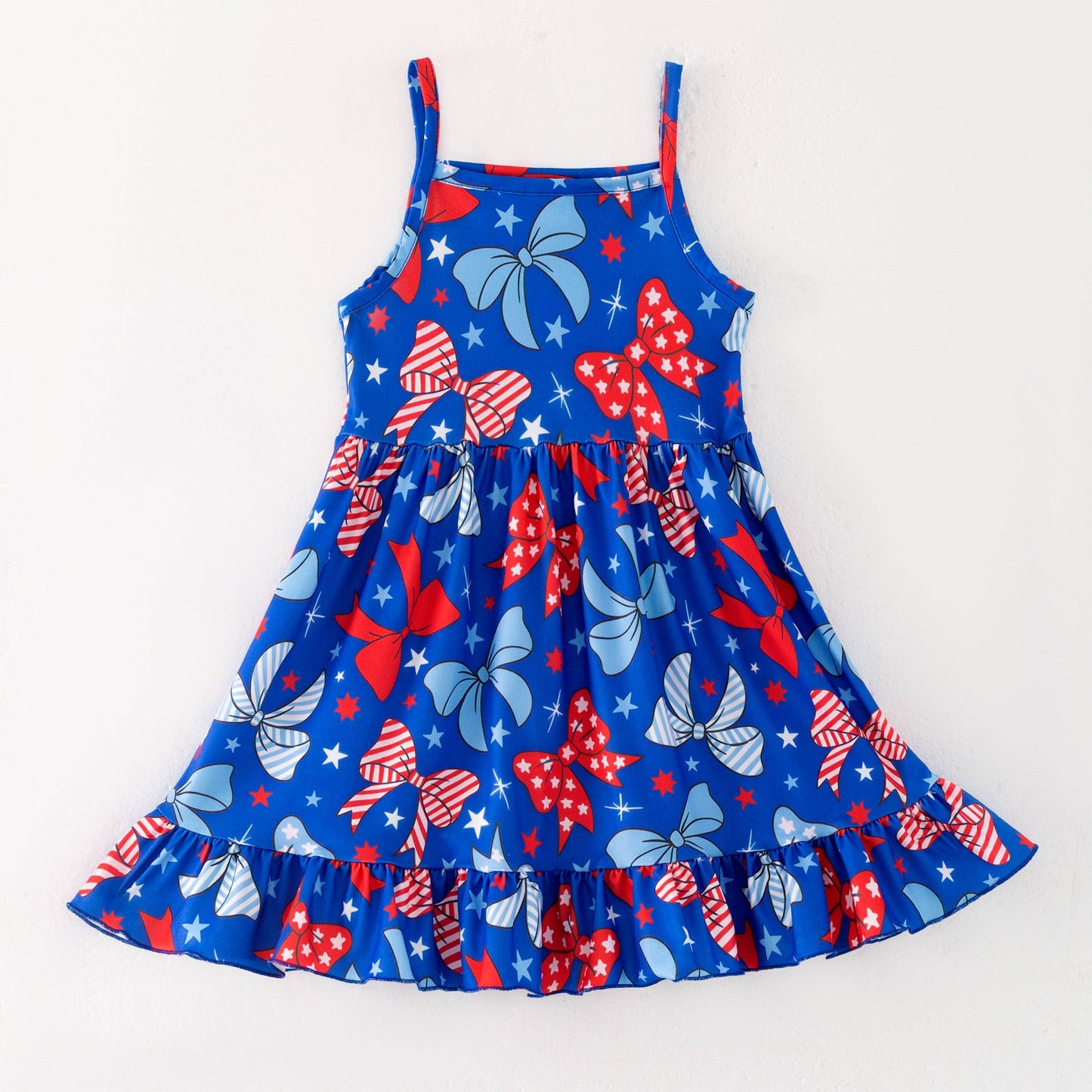 Girls July 4th Patriotic Blue Red Bow Slip Dress