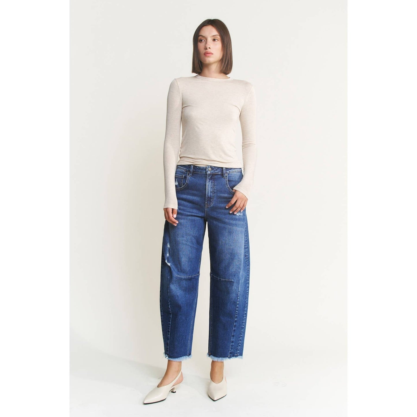 SUPER HIGH DISTRESSED ANKLE BARREL-LEG