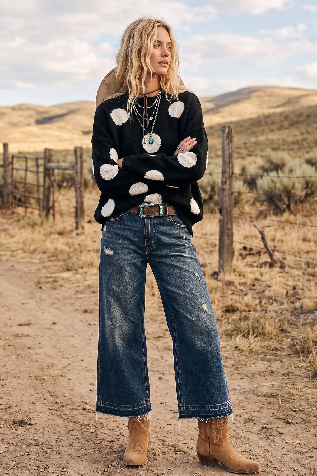 Oversized Textured Polka Dot Knit Sweater