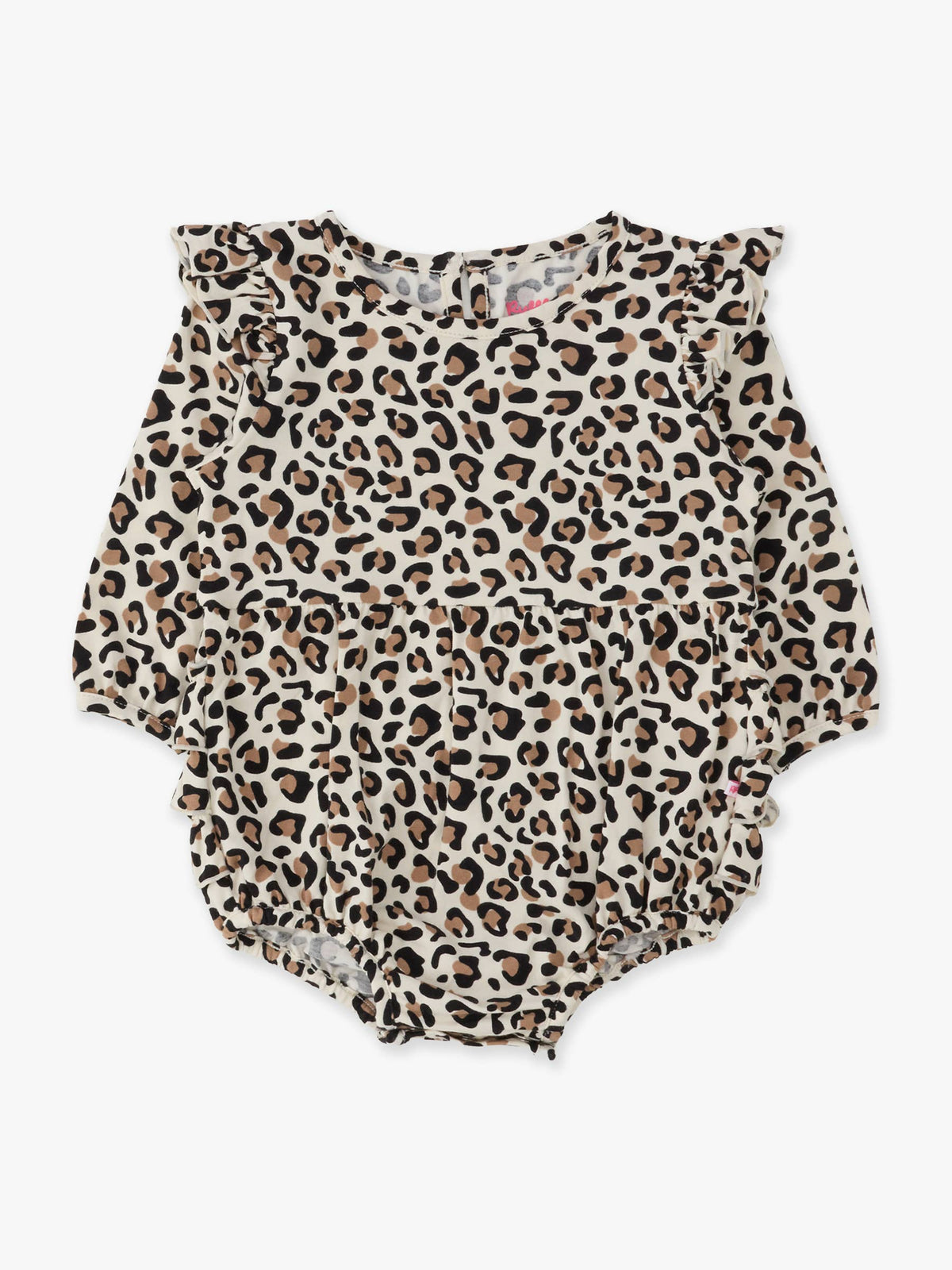 Baby Girls Classic Leopard Knit Long Sleeve Flutter Bubble Romper