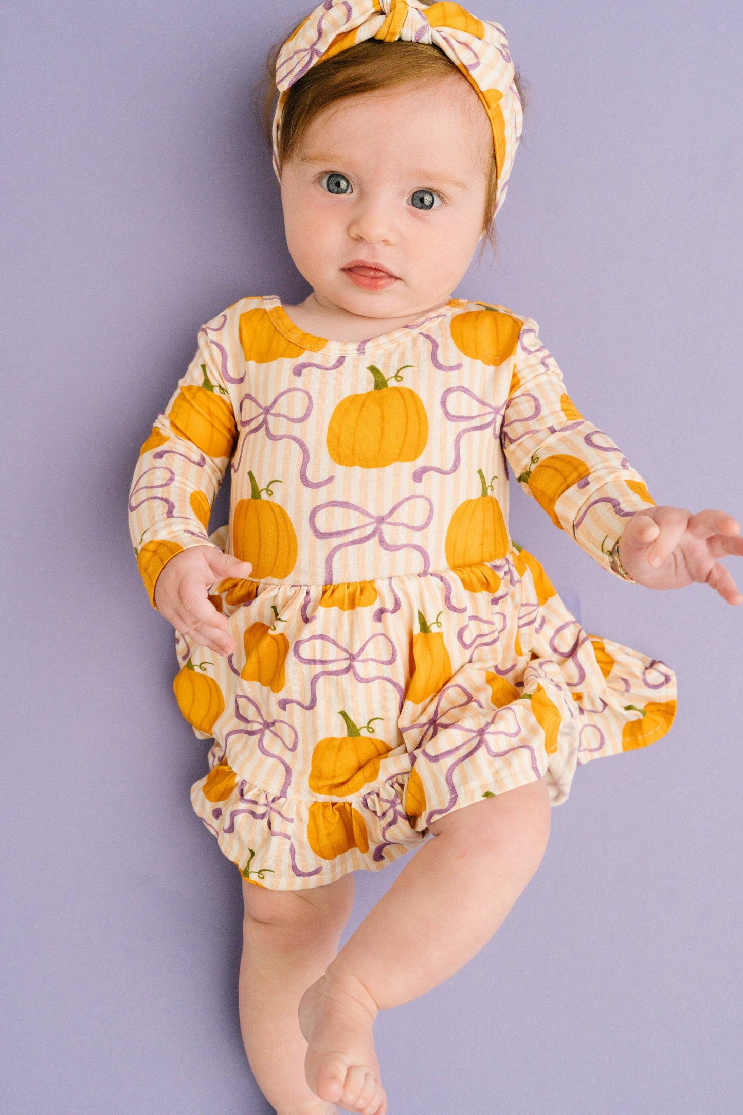Pumpkin & Bows Long Sleeve Bodysuit Bamboo Dress