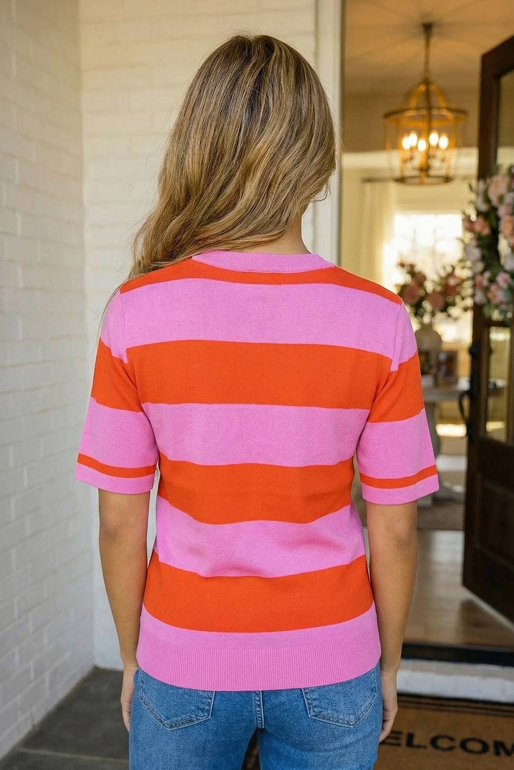 Striped Colorblock Striped Knitted T shirt