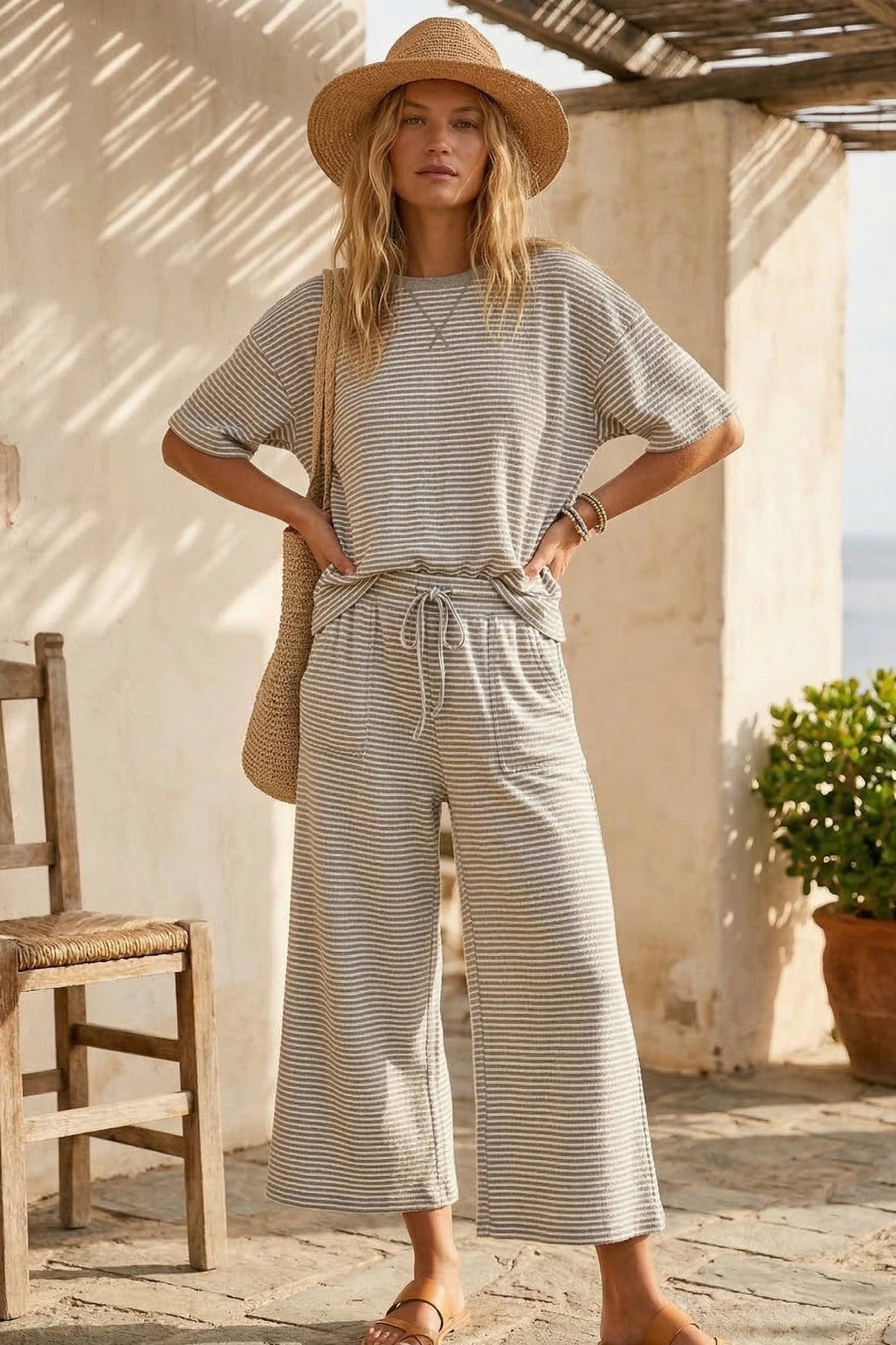 Striped Knit Top and Pants Set