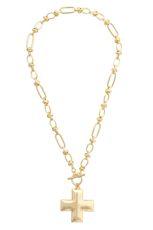 Macy Square Cross Toggle Necklace in Shiny Gold