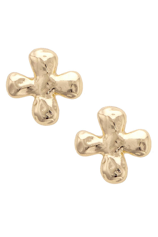 Camila Hammered Cross Stud Earrings in Shiny Gold