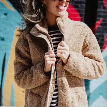 Tan Oversized Sherpa Fleece Jacket