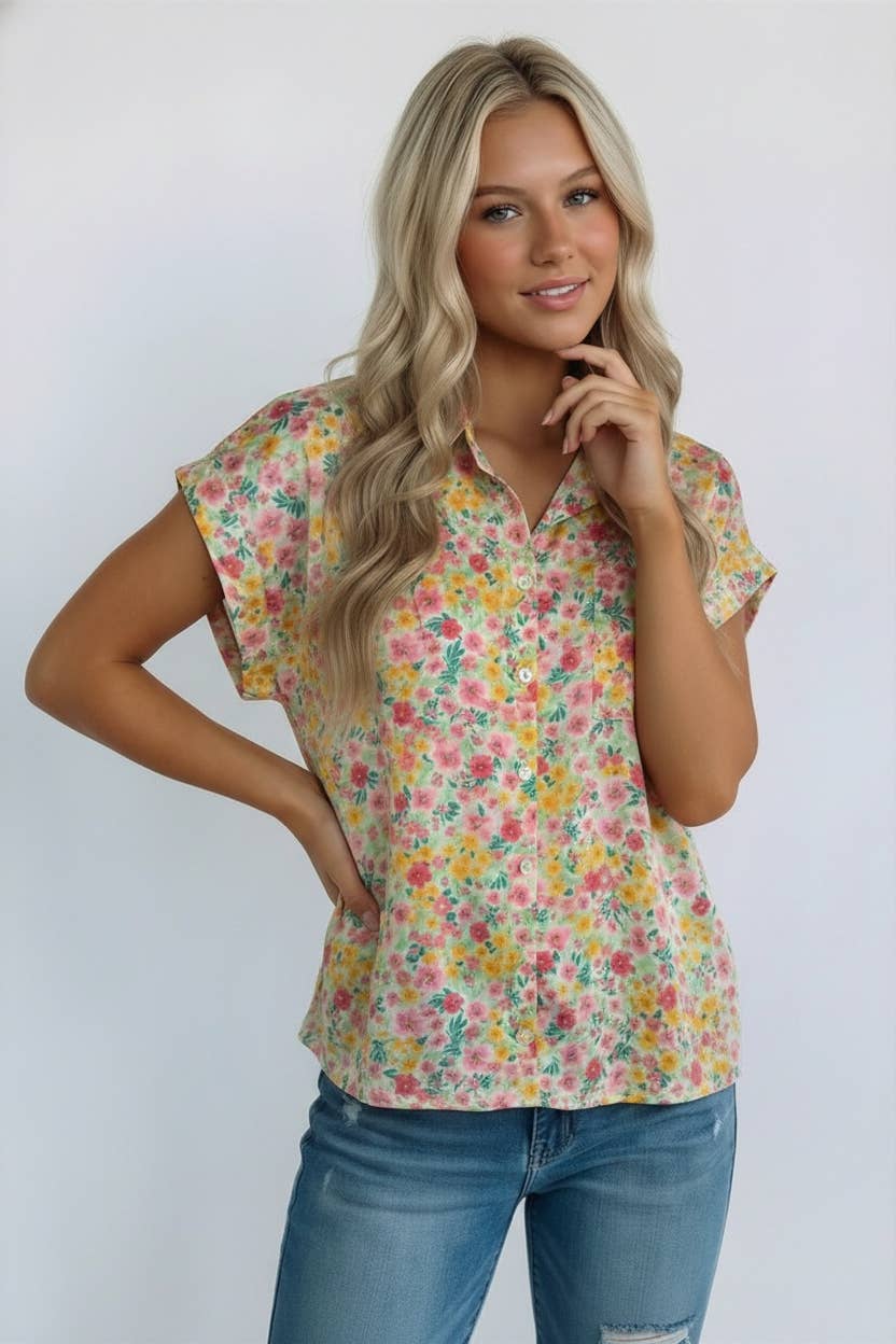 Floral Yellow Button Down Shirt