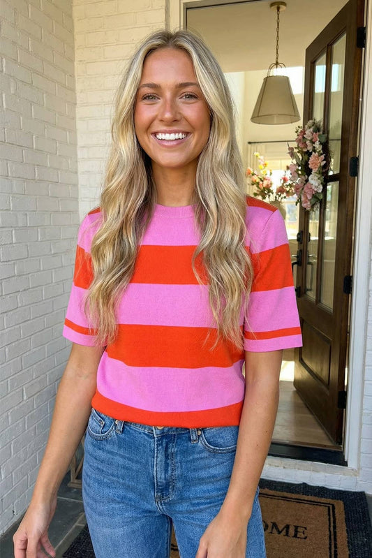 Striped Colorblock Striped Knitted T shirt