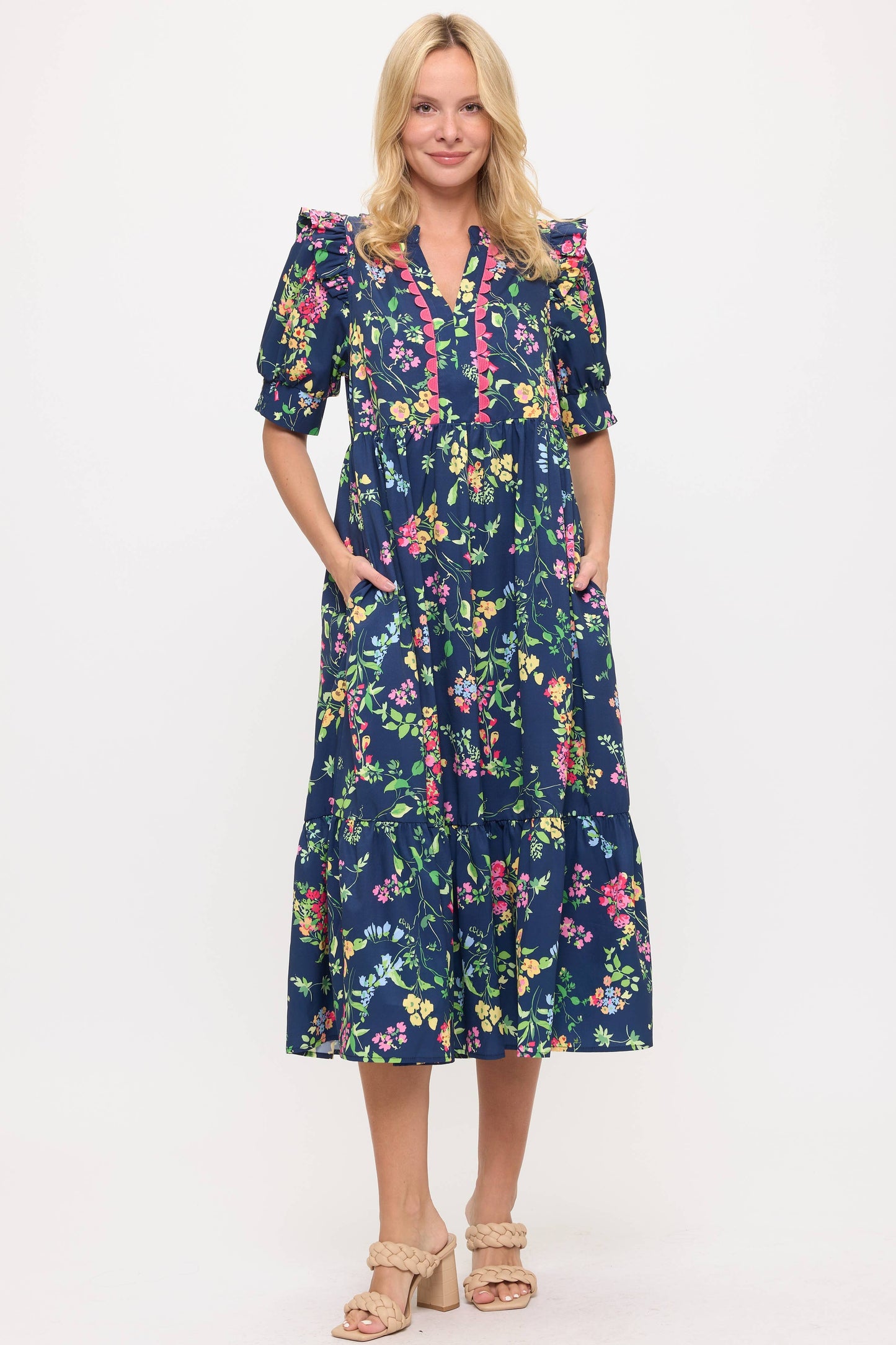 Navy Floral Midi Dress