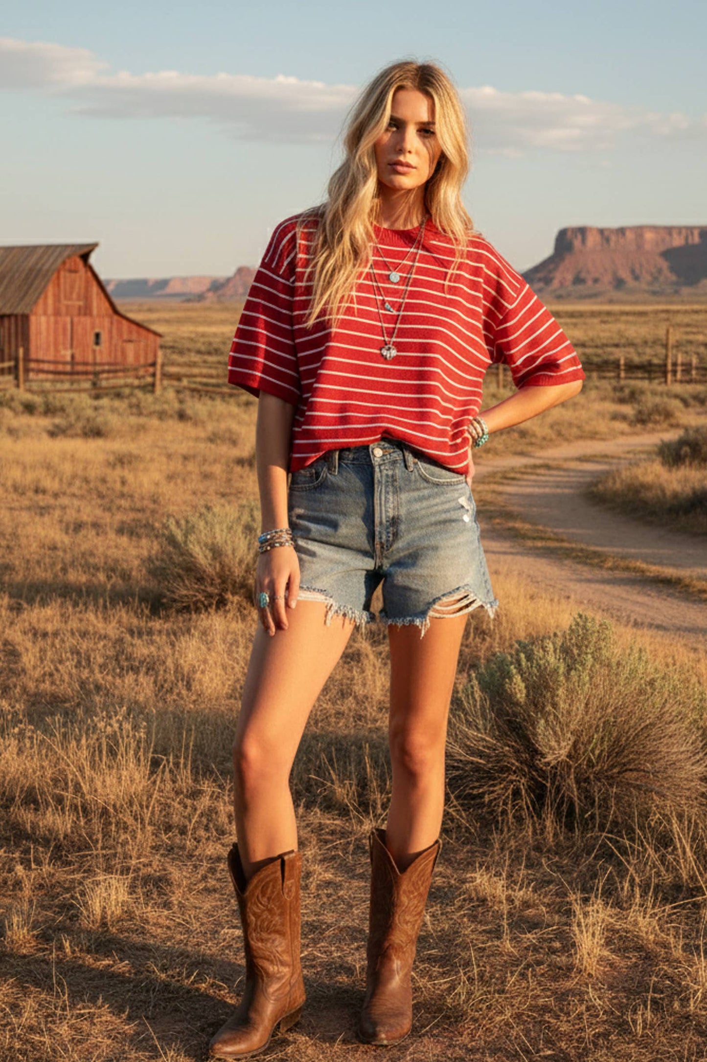 Striped Knit Short Sleeve Top