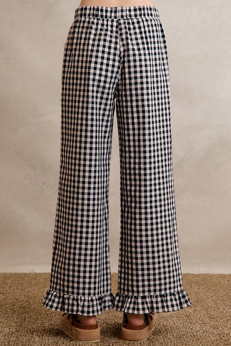 GINGHAM LACE RUFFLED PULL ON PANTS
