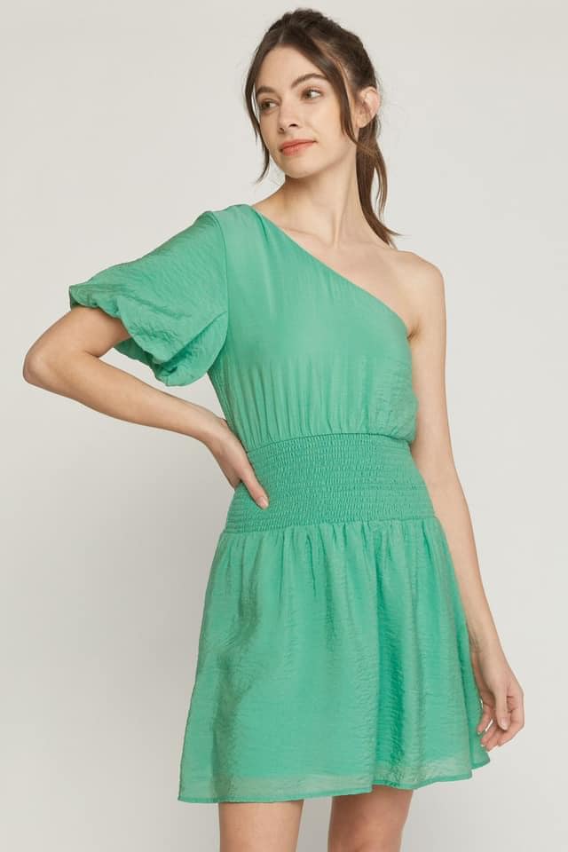 Green One Shoulder Dress