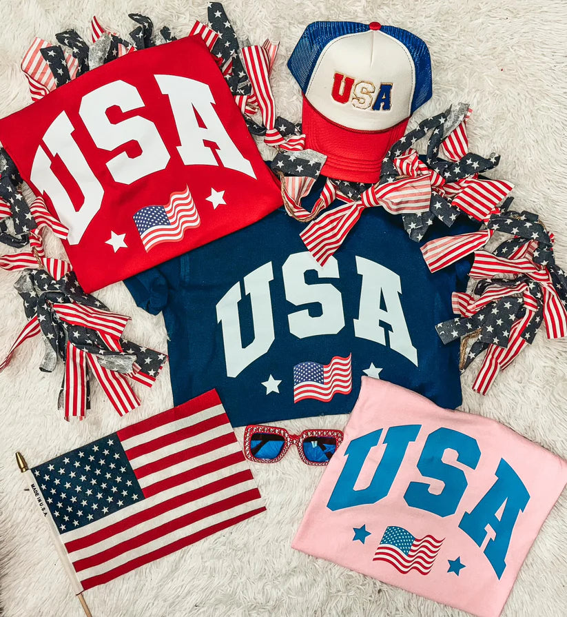 USA BLOCK FLAG TEE- PINK