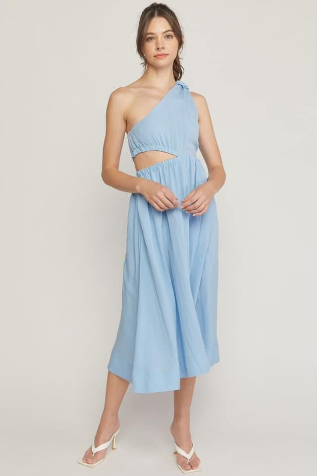 Blue One Shoulder Cut Out Dress