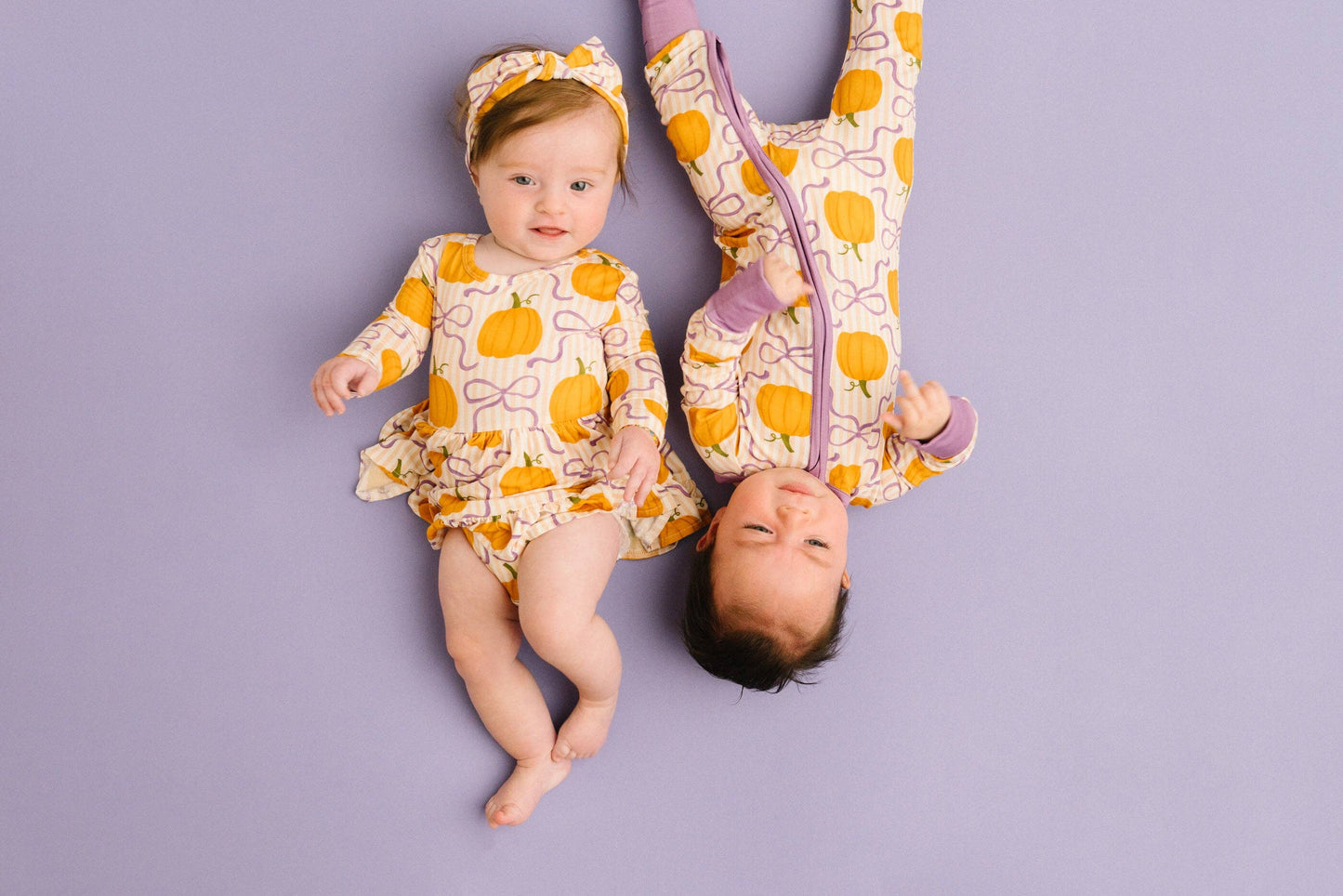 Pumpkin & Bows Long Sleeve Bodysuit Bamboo Dress