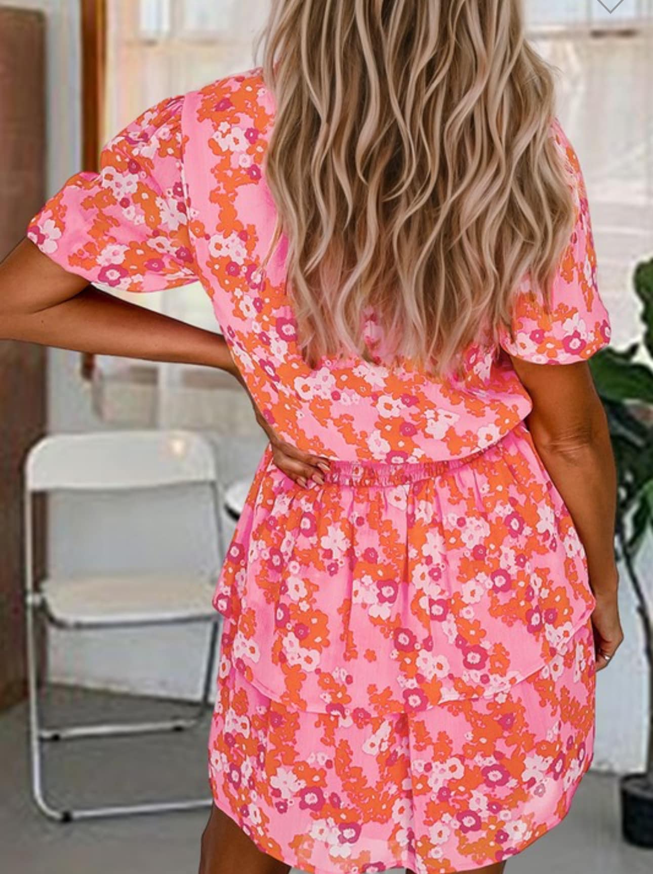 Pink Floral V-Neck Dress