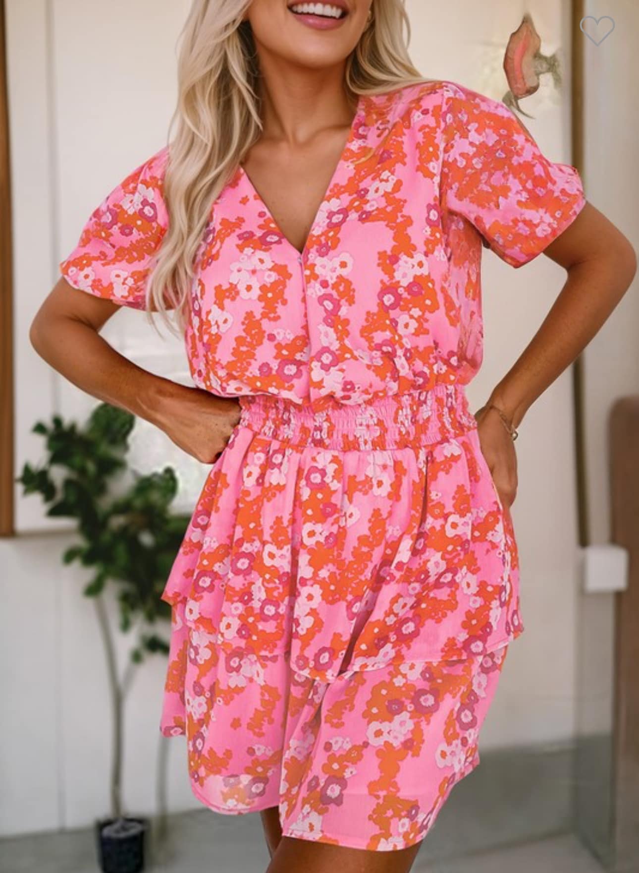 Pink Floral V-Neck Dress