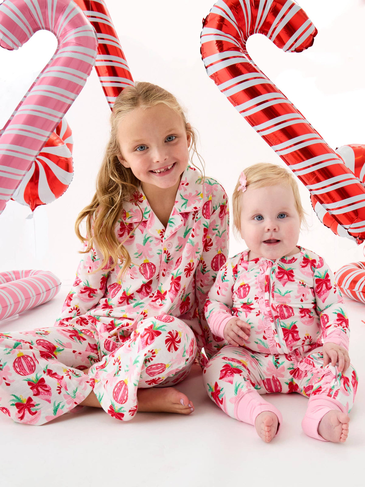 SoftSnooze™ Baby Girls Bamboo Viscose Holly Christmas Ornament Bows Convertible Ruffle One Piece Footie Pajama