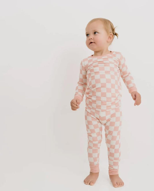 Blush Checkered Bamboo Set