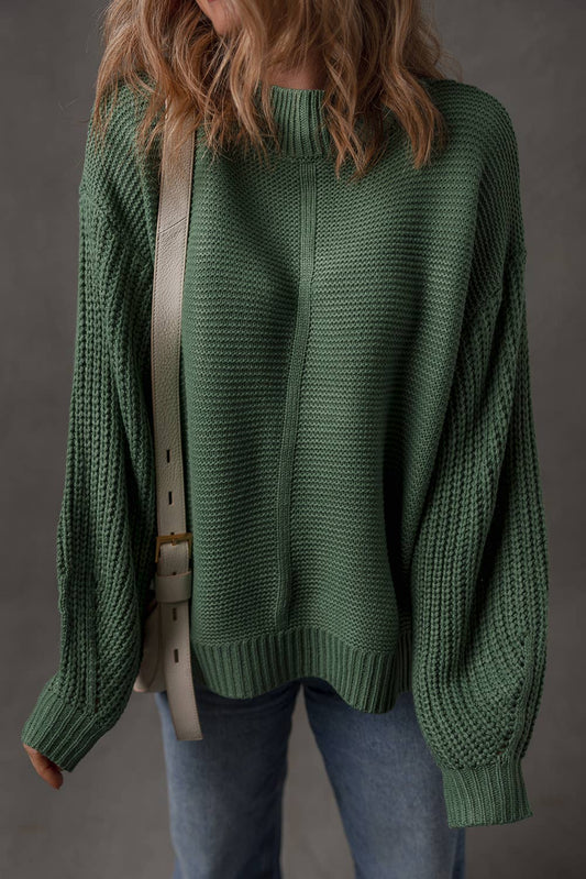Solid Color Mix Texture Knit Front Seam Detail Sweater