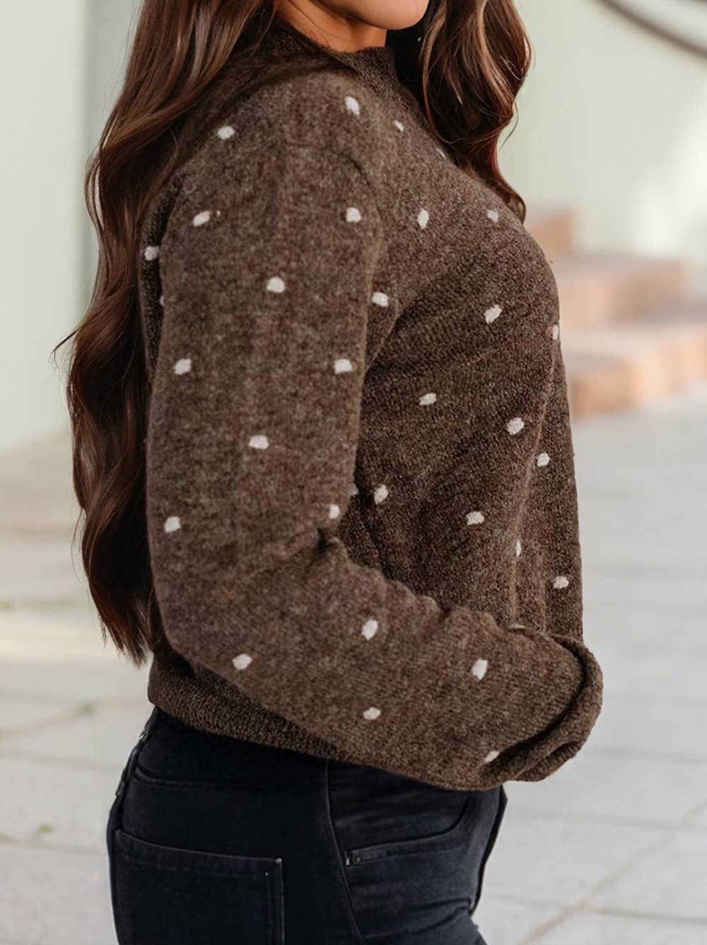 Polka Dots Print Ribbed Edge Knit Sweater