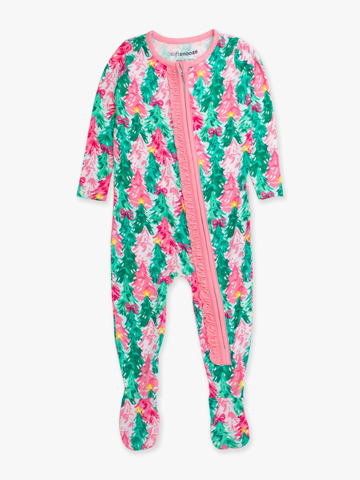 SoftSnooze™ Baby Girls Bamboo Viscose Pink Jolly Grove Footed Ruffle One Piece Pajama