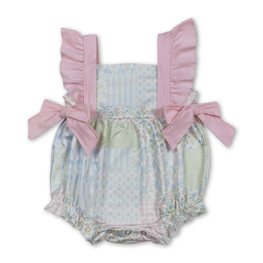 Flutter Sleeve Floral Plaid Baby Girls Romper