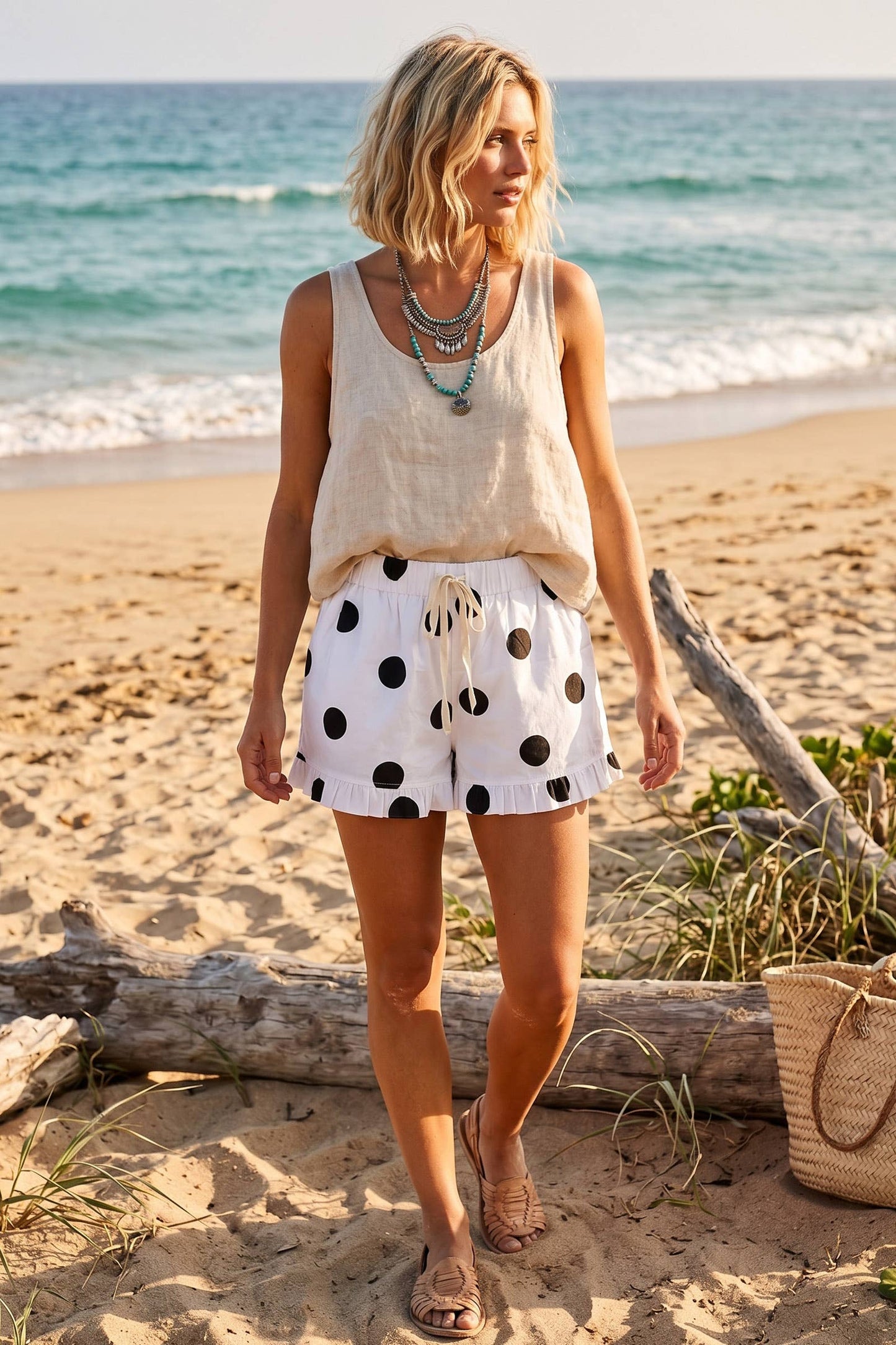 Ruffle Hem Polka Dot Poplin Shorts