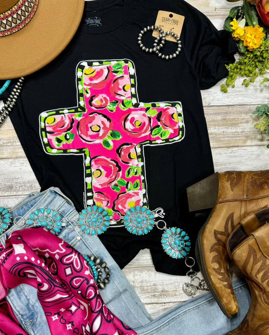 Callie Ann Stelter Pink Floral Cross Tee