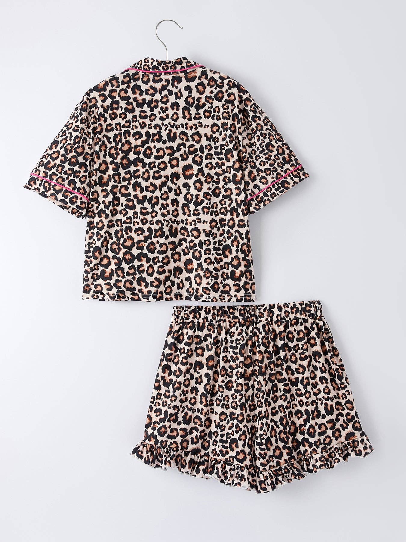 Kids Leopard Print Ruffle Pajama Set
