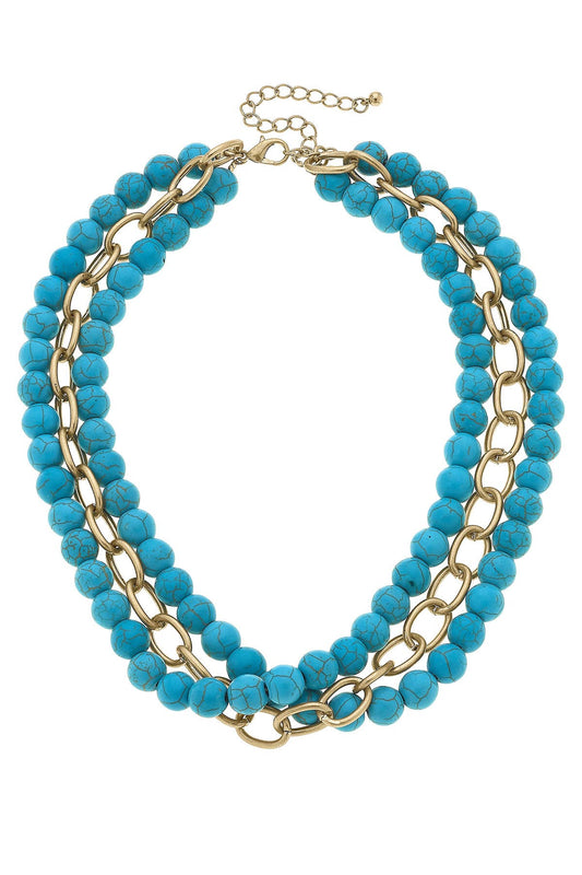 Kaycee 3-Row Necklace in Turquoise & Worn Gold