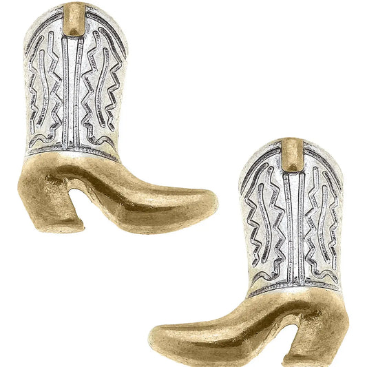 Big Sky Boot Stud Earrings in Two Tone