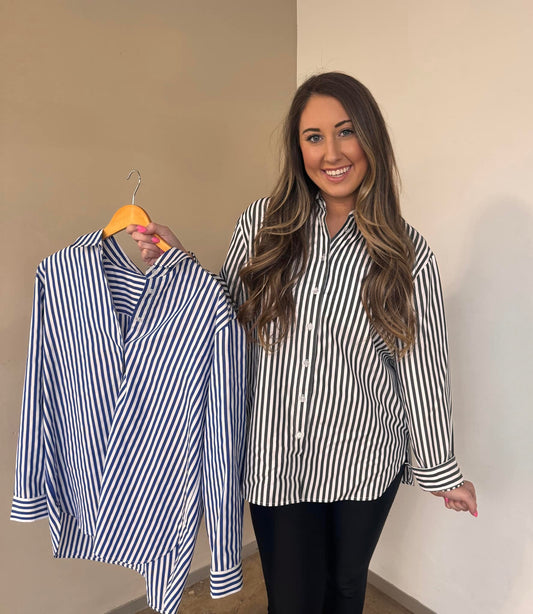 Black/ White Stripe Button Down