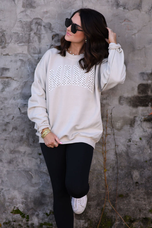 Neutral Checkered Mama Sweatshirt