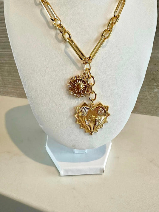 Sun and Heart Pendant Necklace