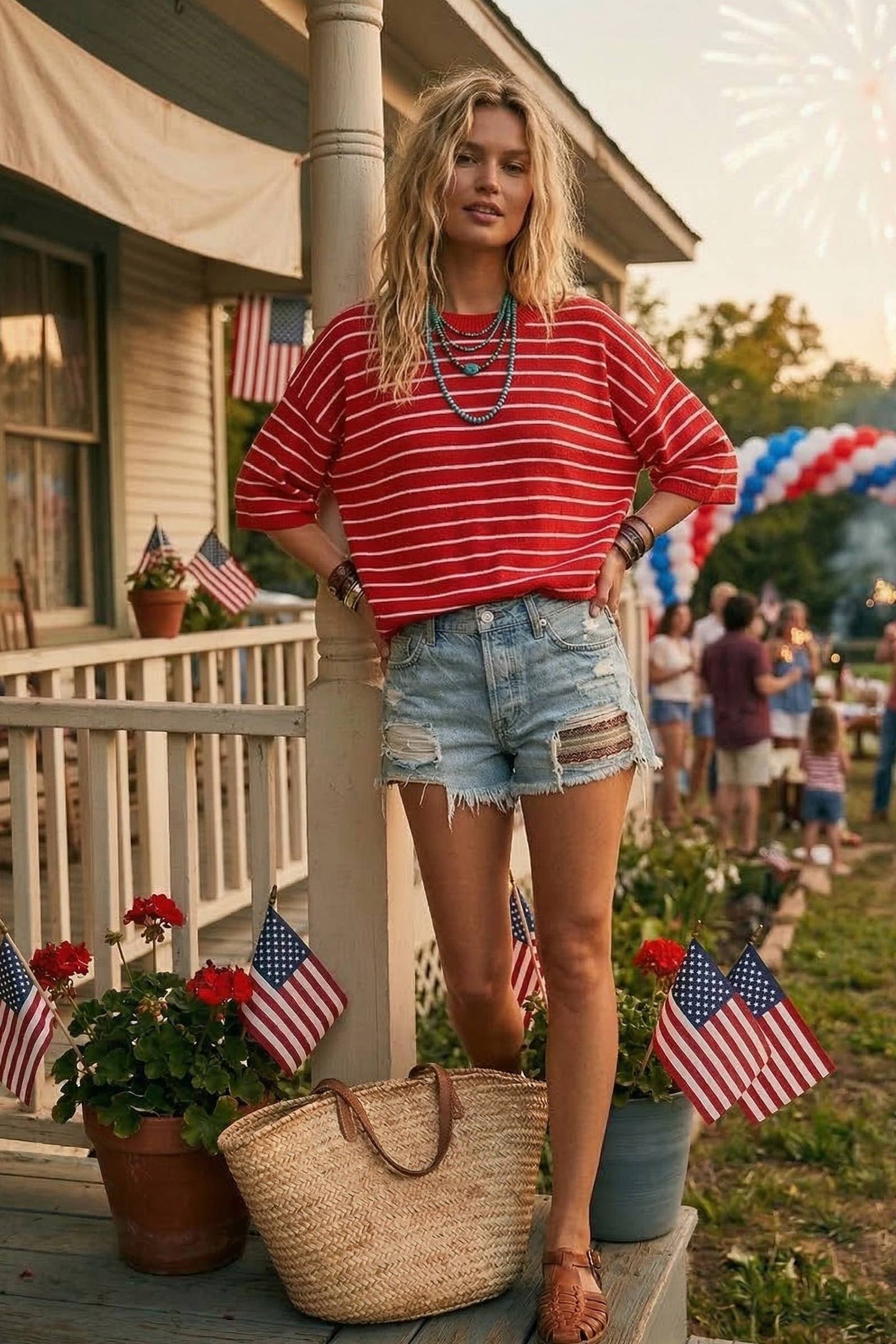 Striped Knit Short Sleeve Top