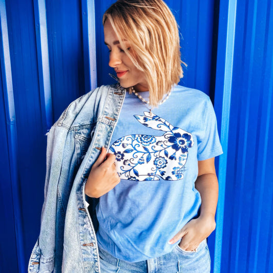 Blue Floral Bunny Tee