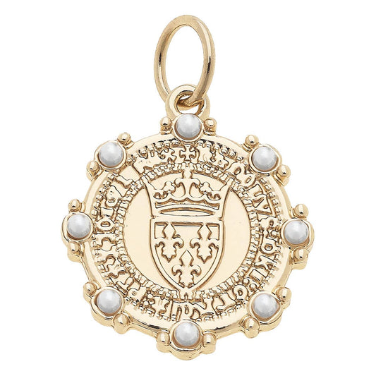 Pearl Studded Coin Charm in Shiny Gold