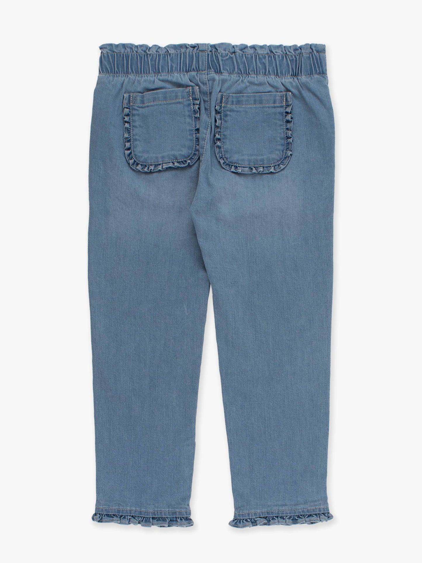 Girls Light Wash Stretch Denim Ruffle Straight Jeans