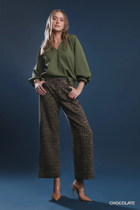Animal Print Non- Stretch Wide Leg Pants